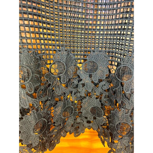 Black Open Mesh Floral Detail Top XL (est.) Whimsy Goth Fairy Goth - Picture 3 of 5